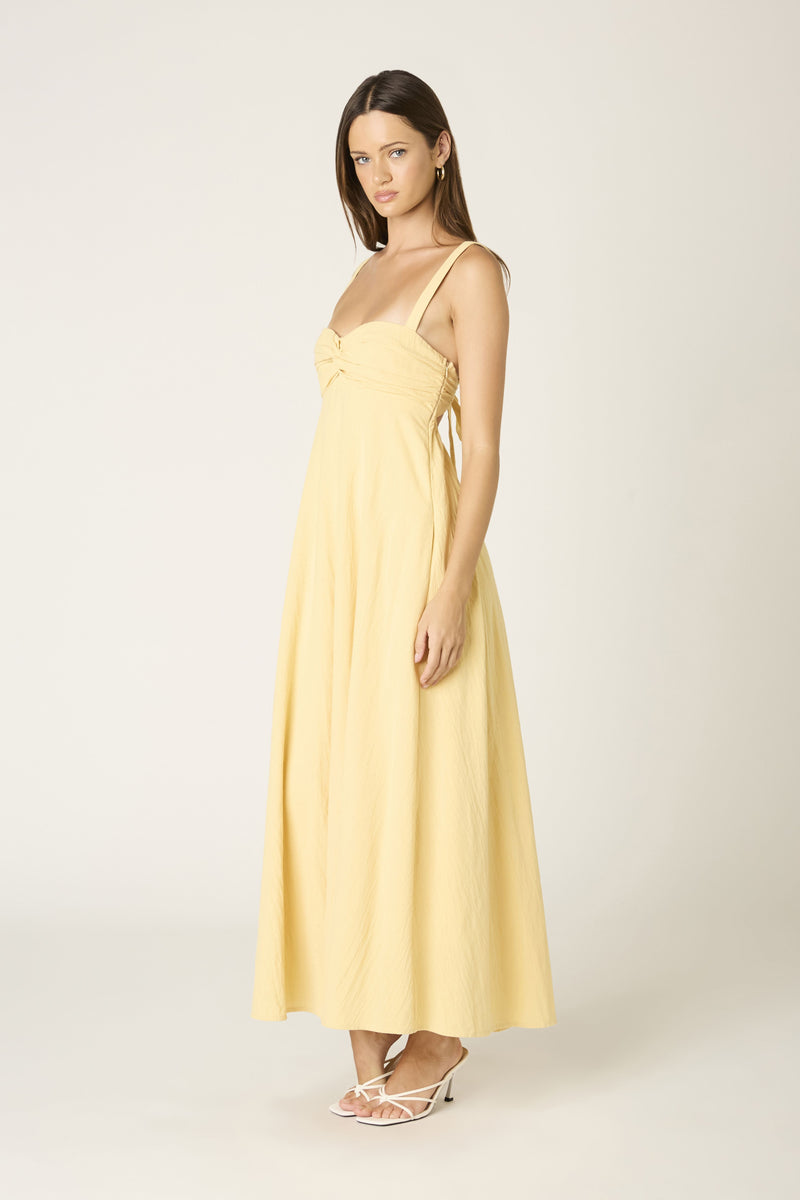 Twist Front Maxi Dress in Butter Yellow