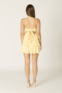 Twist Front Strapless Ruffle Dress in Yellow