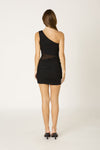 Ruched One Shoulder Mesh Cut Out Dress in Black