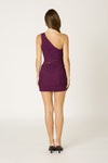 Ruched One Shoulder Mesh Cut Out Dress in Plum