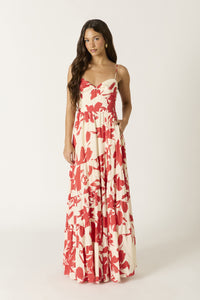 Leilani Floral Maxi Dress in Red