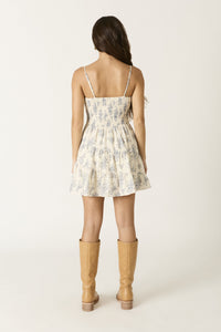 Clementine Floral Sweetheart Tiered Mini Dress in Blue