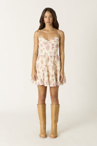 Clementine Floral Sweetheart Tiered Mini Dress in Red