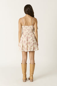 Clementine Floral Sweetheart Tiered Mini Dress in Red