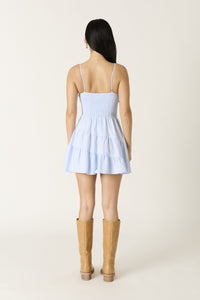 Violette Tiered Ruffle Mini Dress in Light Blue