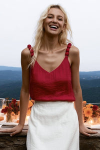 V Neck Cami With Accent Strap More Colors
