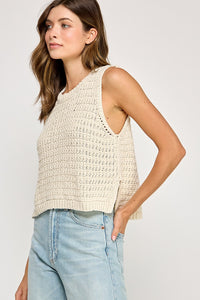 Sleeveless Sweater Knit Top Ecru