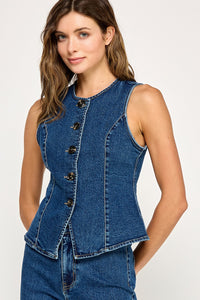 Fitted Button Denim Top