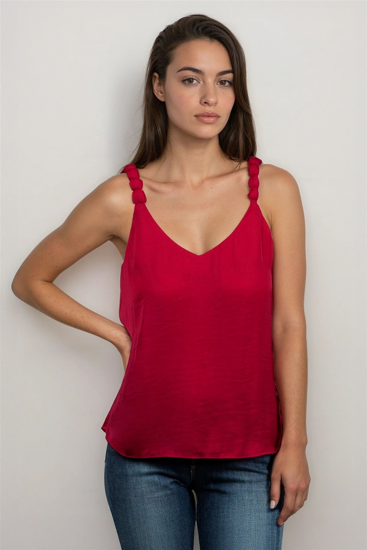 V Neck Cami With Accent Strap More Colors