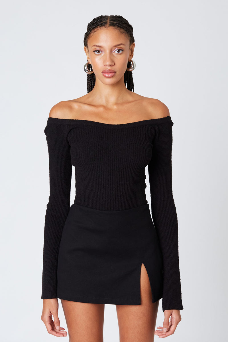 Mini Skirt with Slit in Black