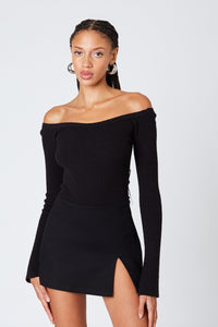 Mini Skirt with Slit in Black