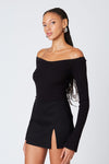 Mini Skirt with Slit in Black