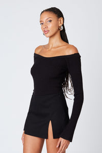 Mini Skirt with Slit in Black