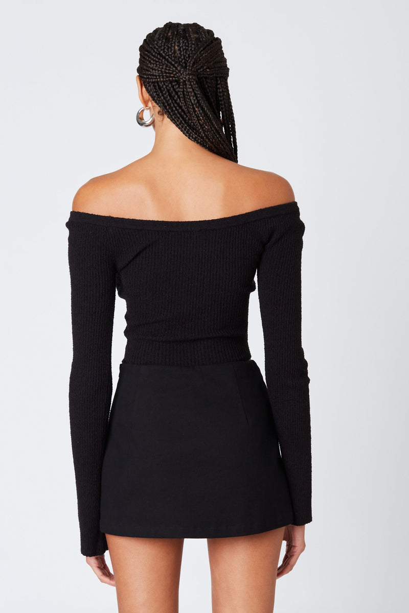 Mini Skirt with Slit in Black