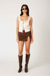 Mini Skirt with Slit in Chocolate