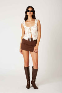 Mini Skirt with Slit in Chocolate