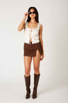 Mini Skirt with Slit in Chocolate