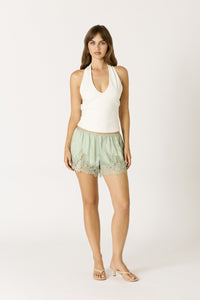 Après Satin Lace Trim Shorts in Sage