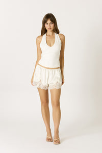Après Satin Lace Trim Shorts in Ivory