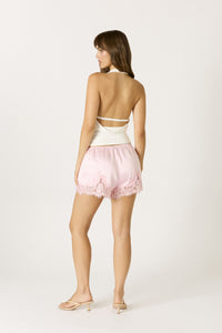 Après Satin Lace Trim Shorts in Pink