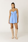 Stretch Poplin Open back Mini Dress in Blue