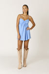 Stretch Poplin Open back Mini Dress in Blue