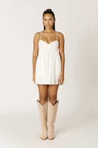 Stretch Poplin Open back Mini Dress in White