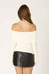 Off Shoulder Foldover Ribbed Sweater in Ivory