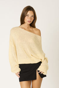 Off Shoulder Chunky SWeater In Butter