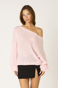 Off Shoulder Chunky Sweater In Pink
