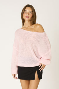 Off Shoulder Chunky Sweater In Pink