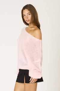 Off Shoulder Chunky Sweater In Pink
