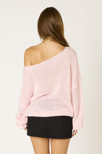 Off Shoulder Chunky Sweater In Pink