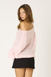 Off Shoulder Chunky Sweater In Pink