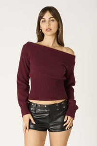 Off Shoulder Plum Sweater