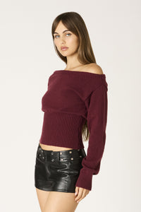Off Shoulder Plum Sweater