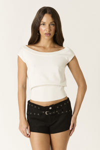 Magnolia Off-Shoulder Ribbed Knit Crop Top