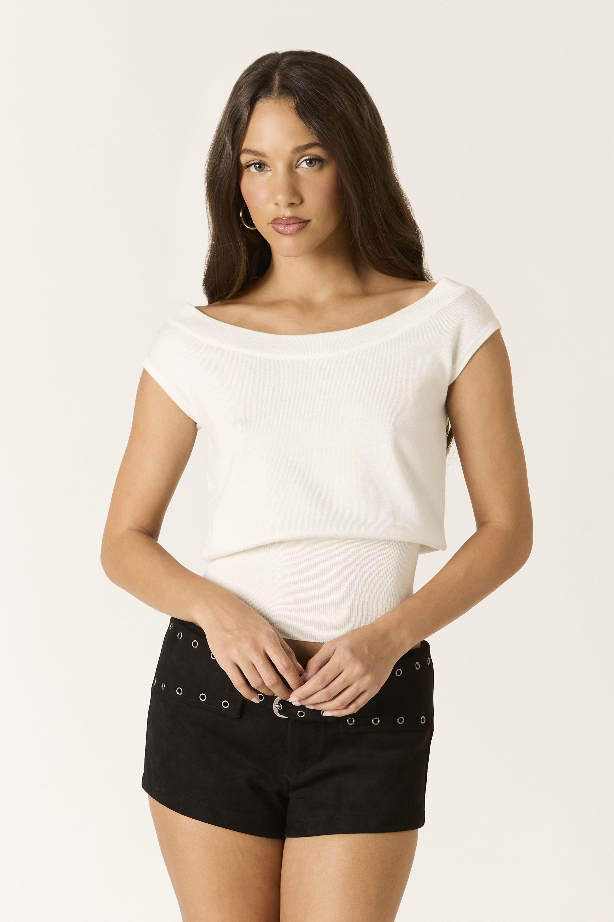 Magnolia Off-Shoulder Ribbed Knit Crop Top