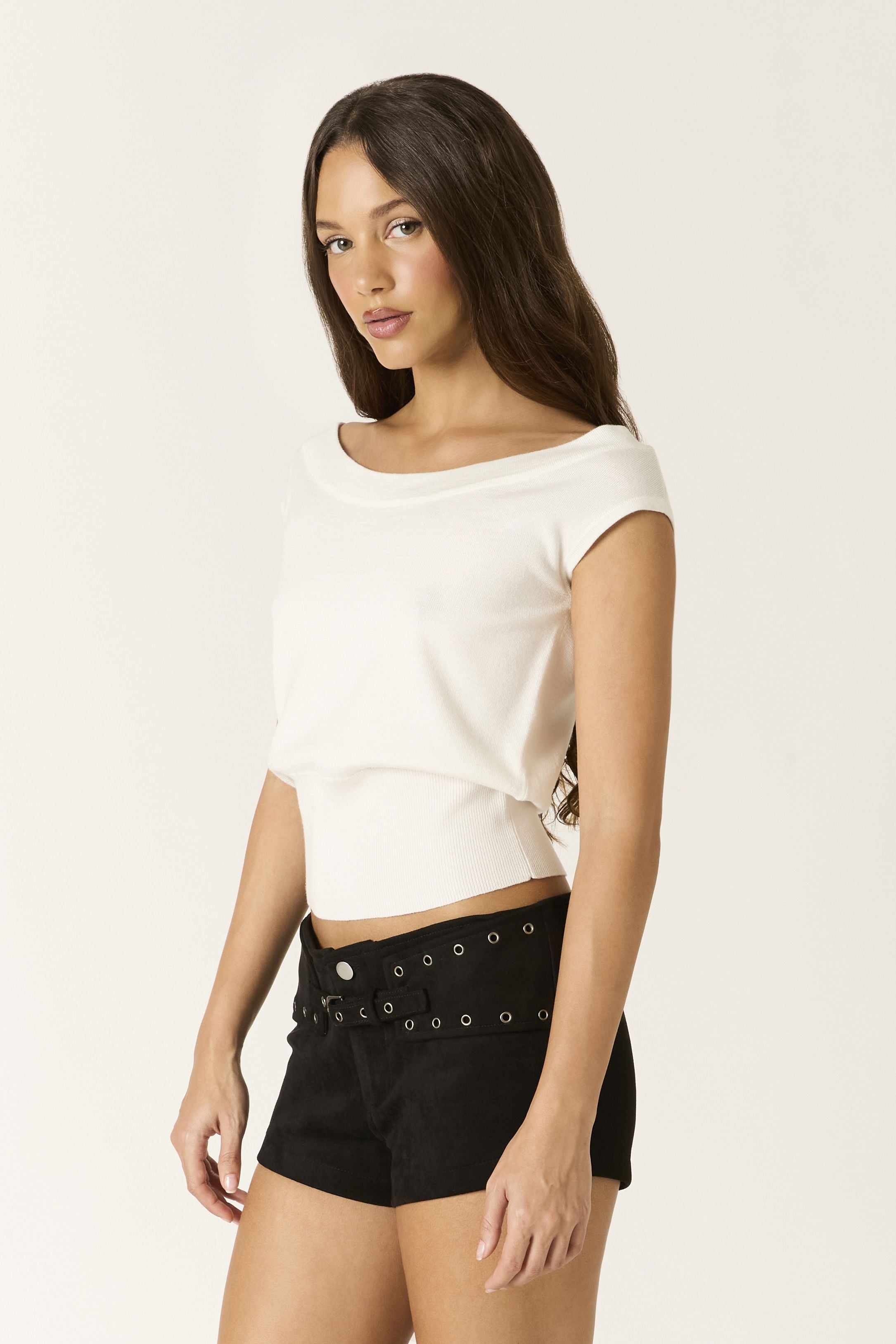 Magnolia Off-Shoulder Ribbed Knit Crop Top