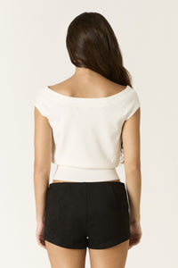 Magnolia Off-Shoulder Ribbed Knit Crop Top