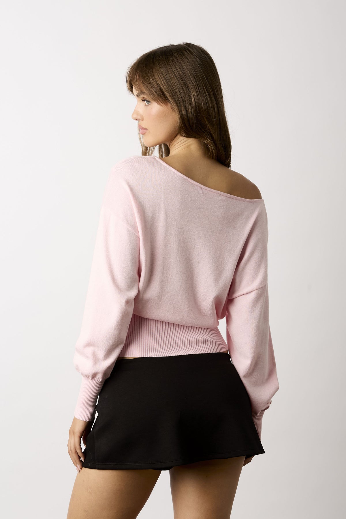 Petal Off-Shoulder Ribbed Cropped Sweater