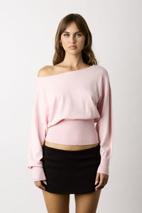 Petal Off-Shoulder Ribbed Cropped Sweater
