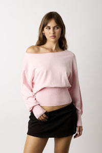 Petal Off-Shoulder Ribbed Cropped Sweater