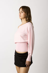 Petal Off-Shoulder Ribbed Cropped Sweater