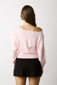Petal Off-Shoulder Ribbed Cropped Sweater