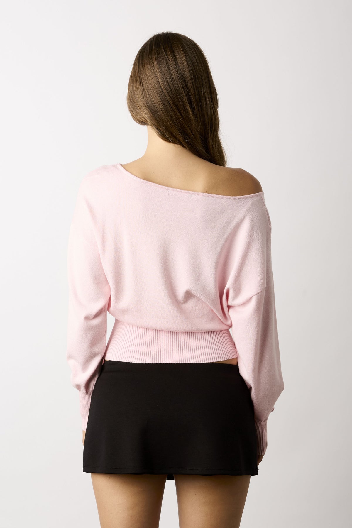 Petal Off-Shoulder Ribbed Cropped Sweater