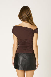 Going Out One Shoulder Chocolate Top