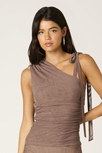 One Shoulder Asymetrical Top In Mocha