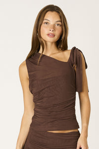 One Shoulder Asymetrical Top In Chocolate