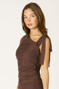 One Shoulder Asymetrical Top In Chocolate